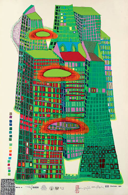 Hundertwasser - Good Morning City - Bleeding Town - series G - 1969 color screenprint